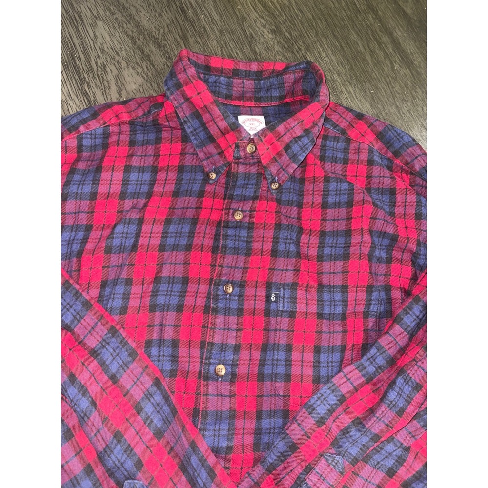 Brooks Brothers Mens Size XXL Red Blue Plaid Flannel Button Down Shirt 346 Logo